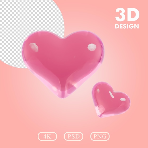 3D Glossy Heart Logo with Transparent Background