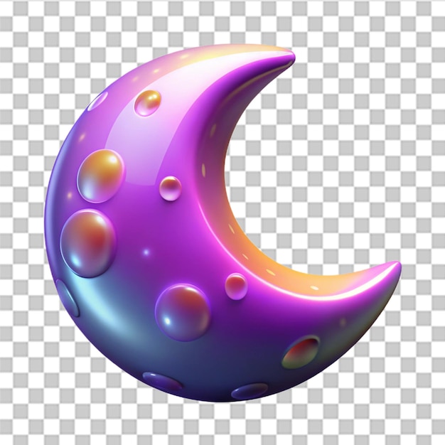 PSD 3d glossy plastic moon with realistic details and vibrant colors on white background