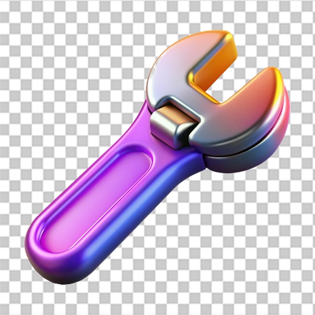 PSD 3d glossy shiny adjustable wrench icon for repair and maintenance