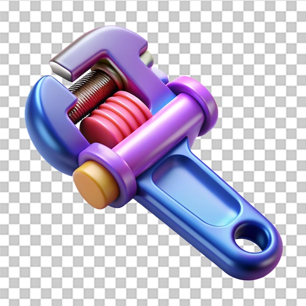 PSD 3d glossy shiny pipe wrench icon for plumbing and repair