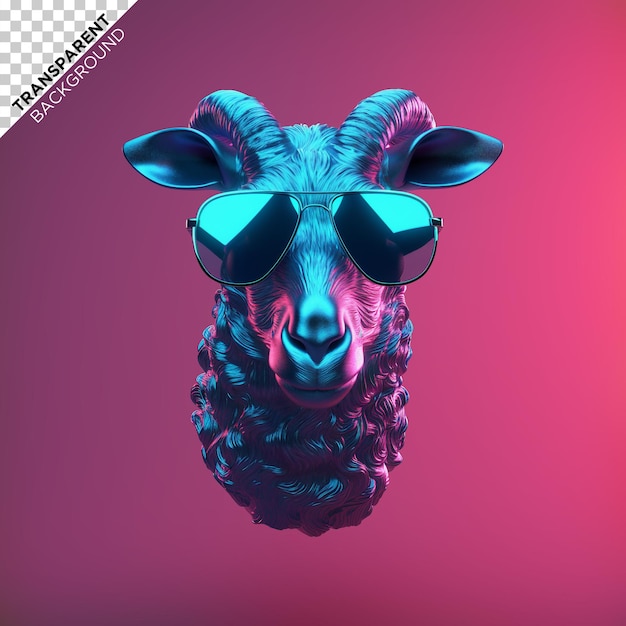 3d Goat with sunglasses holographic ilustration