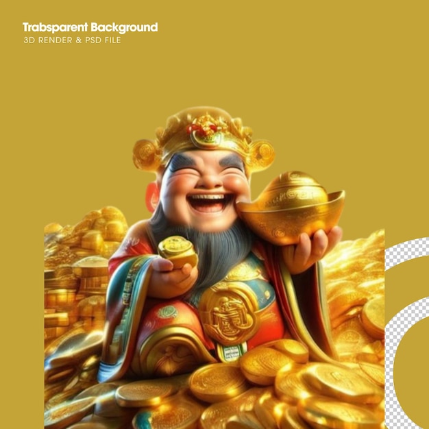 3d God of wealth illustration of a cute cartoon