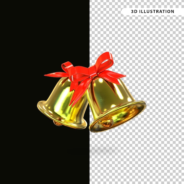 3d Gold Christmas Bell with Red Ribbon