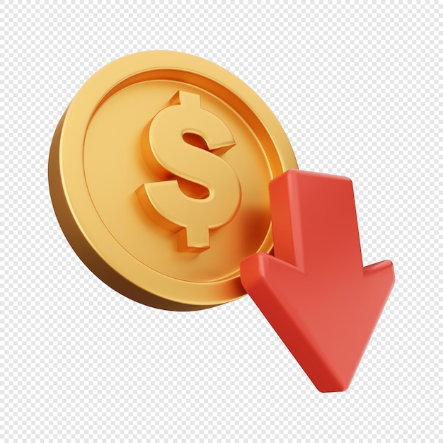 3d gold coin down price illustration