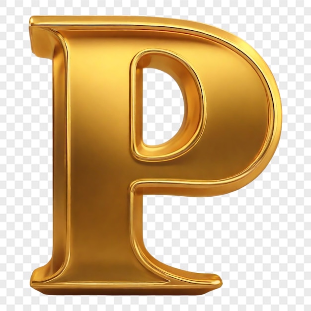 PSD a 3d gold letter p on a transparent background