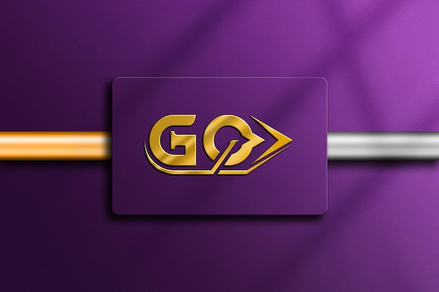 3d gold logo mockup design on purple wall