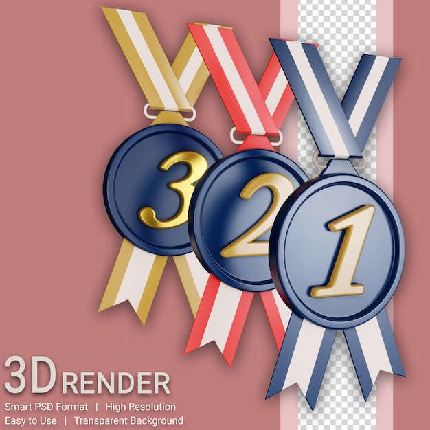 3D gold Medal Champion isolated with transparent background