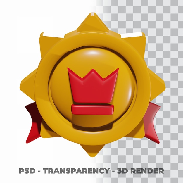 3D Gold medal and ribbon with transparency background