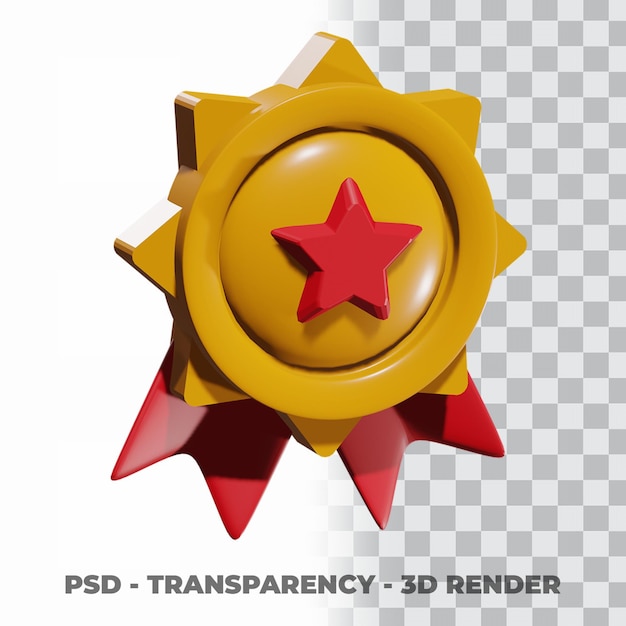 3D Gold medal and ribbon with transparency background