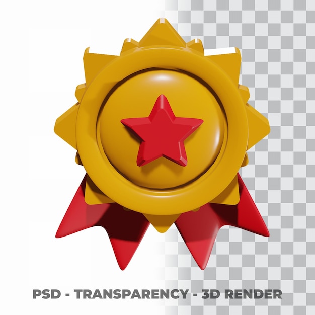 3D Gold medal and ribbon with transparency background