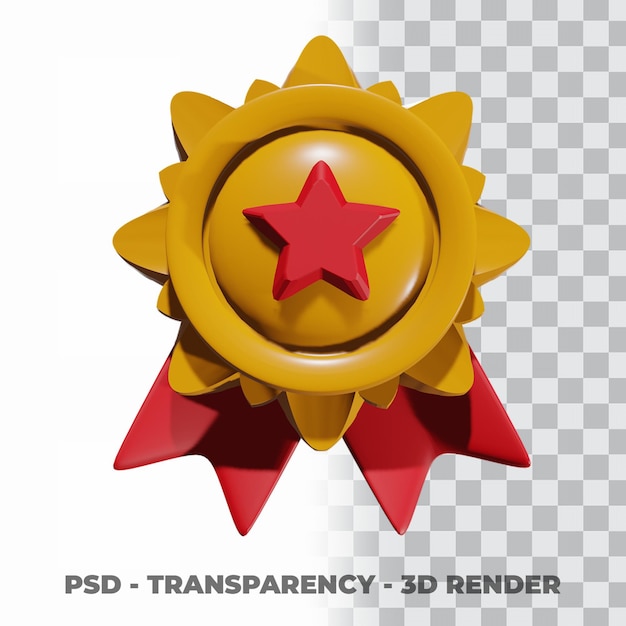 3D Gold medal and ribbon with transparency background