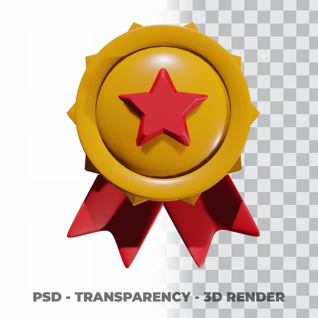 3D Gold medal and ribbon with transparency background