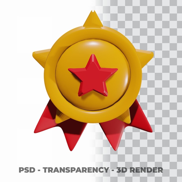 3D Gold medal and ribbon with transparency background