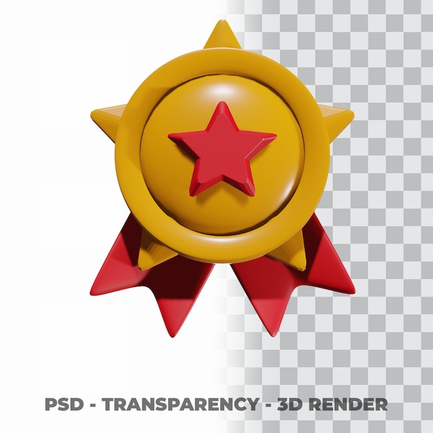 3D Gold medal and ribbon with transparency background