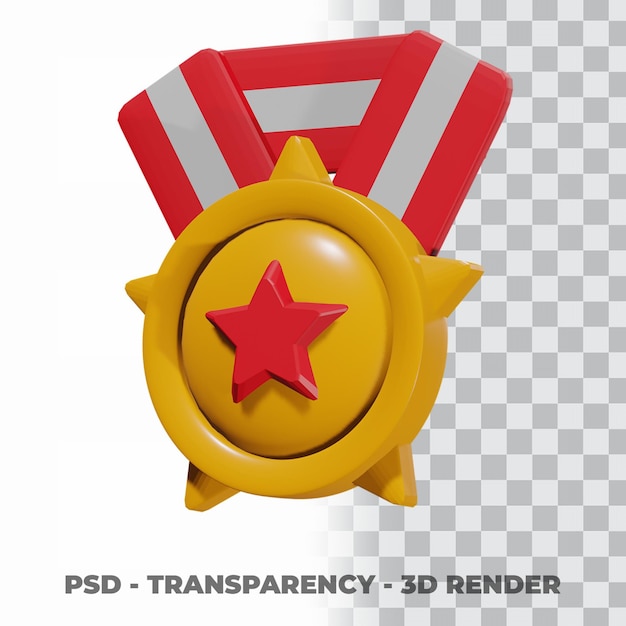 3D Gold medal and ribbon with transparency background