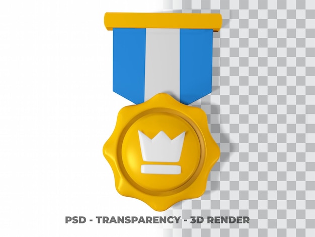 3D Gold medal and ribbon with transparency background