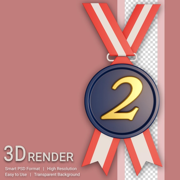 3D gold Medal second Champion isolated with transparent background