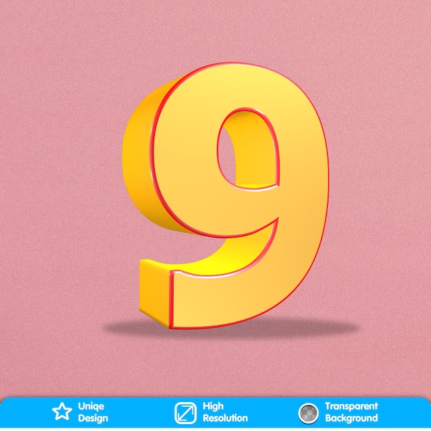 3d gold number 9