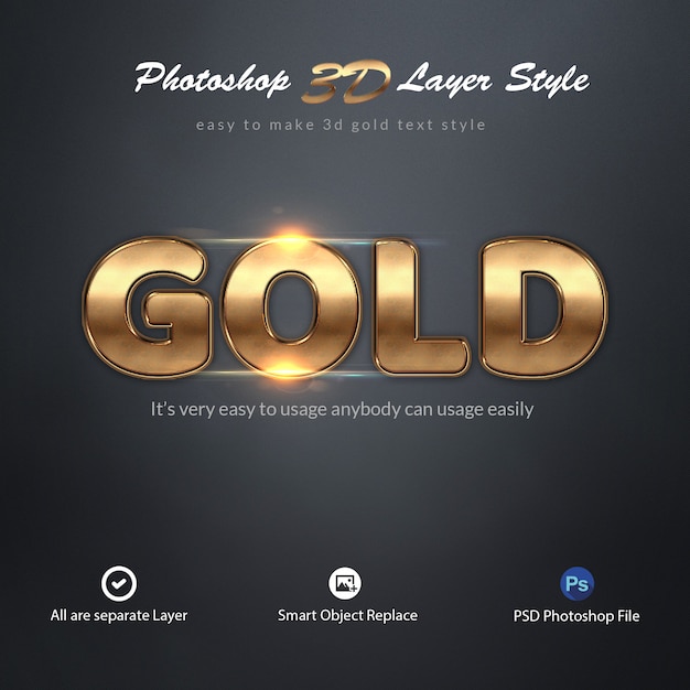 3D Gold Photoshop Layer Style Text Effects