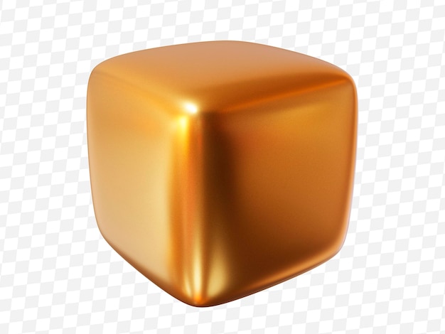 3d gold shape rounded cube Metal simple figure for your design on isolated background 3d render