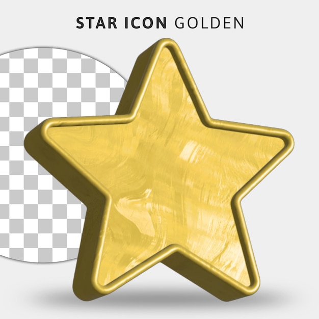 3D gold star icon on transparent background