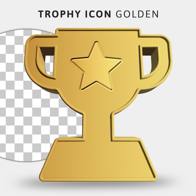 3D gold trophy with star icon on transparent background