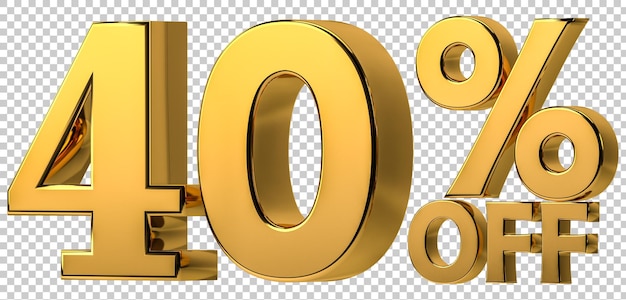 3d golden 40 off discount isolated on transparent background for sale promotion Number with percent sign Include png format