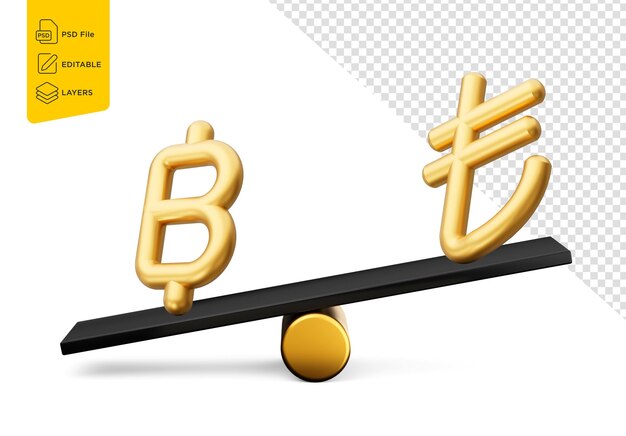 3d Golden Baht And Lira Symbol Icons With 3d Black Balance Weight Seesaw 3d illustration