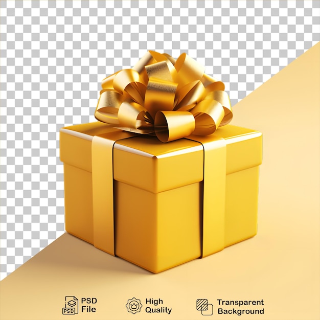 3d golden gift box rendering with golden ribbon isolated on transparent