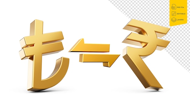 3d Golden Lira And Rupee Symbol Icons With Money Exchange Arrows On White Background 3d illustration