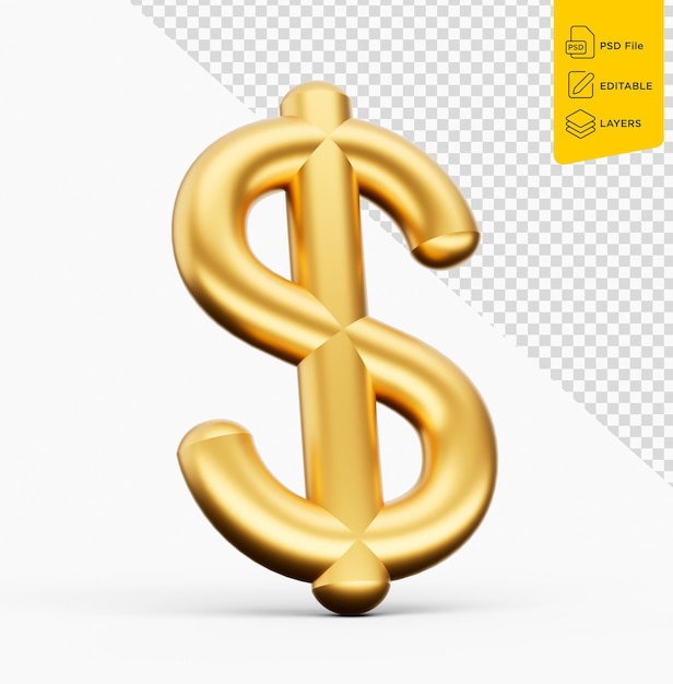 3d Golden Shiny United States Dollar Currency Icon Isolated On White Background 3d illustration