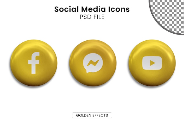 3d Golden Social Media Icons Pack