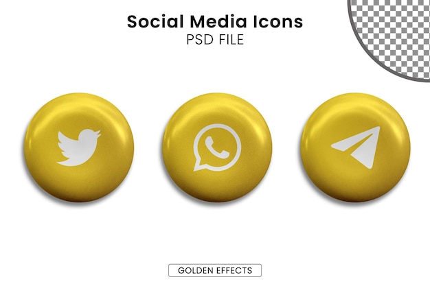 3d Golden Social Media Icons Pack