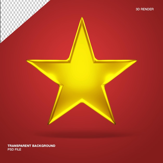 3d golden star with red transparent background isolated render Psd