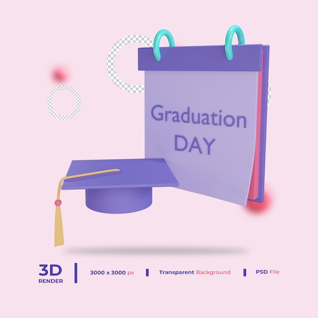 3d graduation date illustration with transparent background