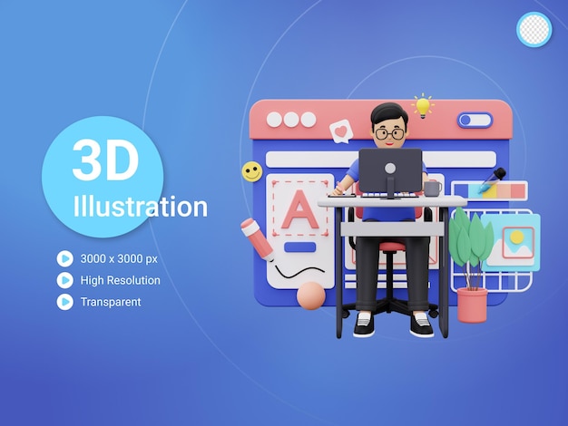 3d Graphic designer working in office