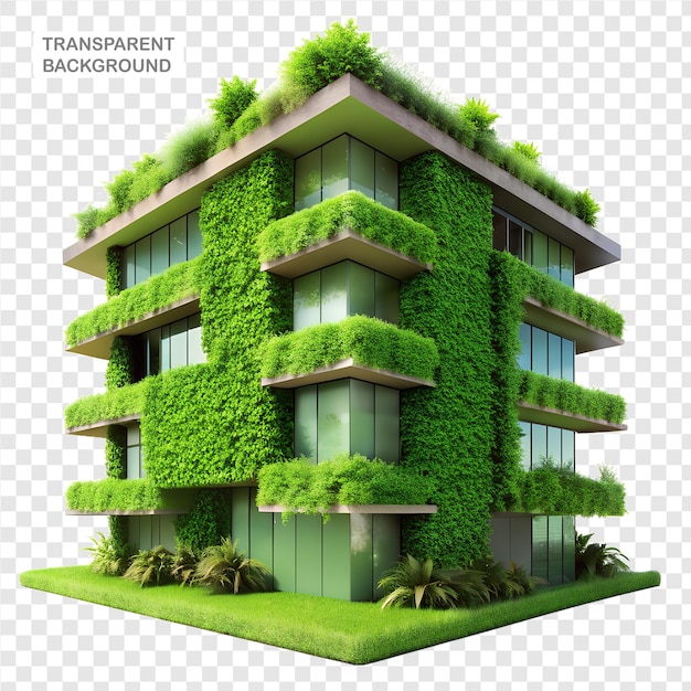 PSD 3d green building in nature png on a white background