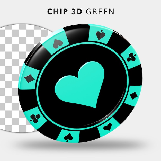 3D green casino chips on transparent background