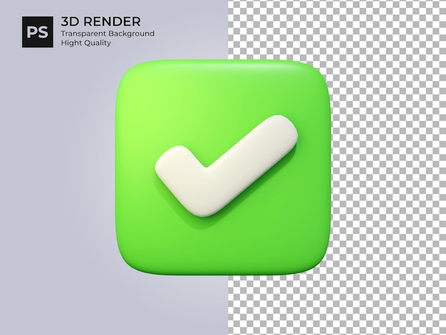 3d green checklist checkmark icon Correct check mark answer flag OK and yes