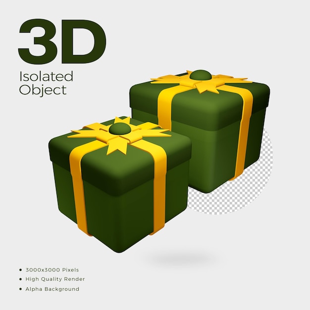 3d green gift boxes isolated object with high quality render and resolution