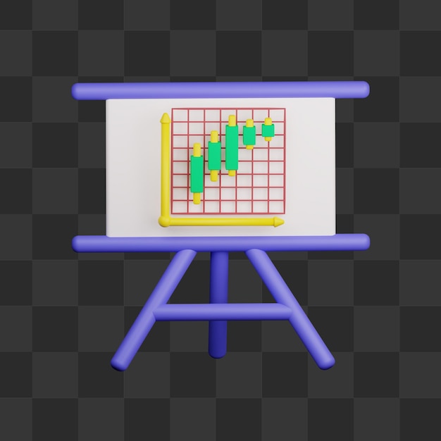 3d growth candle stick chart analisys with whiteboard illustration