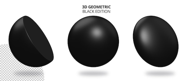 3d half ball realistic geometry with black color edition