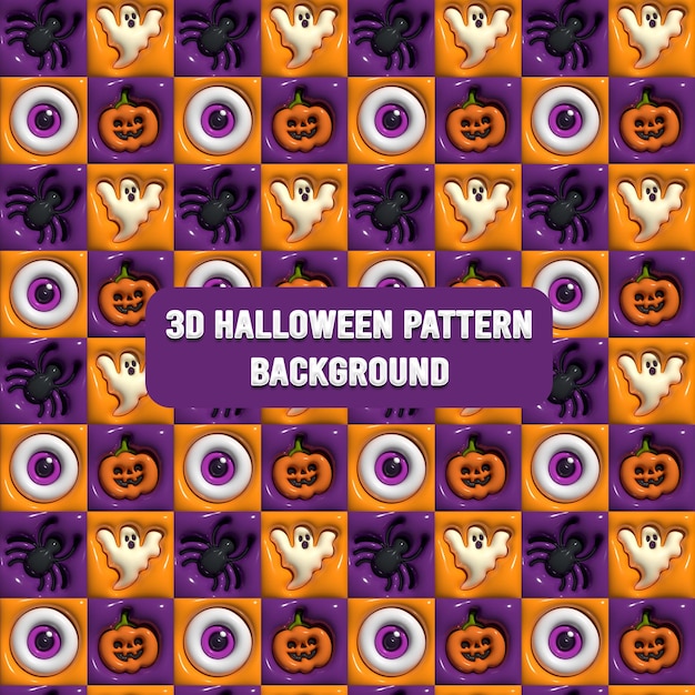 PSD 3d halloween bat eye pumpkin seamless pattern design background