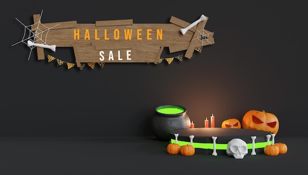 PSD 3d halloween podium for product sale with pumpkin