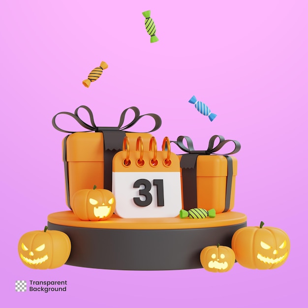 3d halloween podium with gift box and date