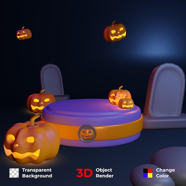 3d halloween promotion discount design. sales podium. with pumpkins and graves premium psd