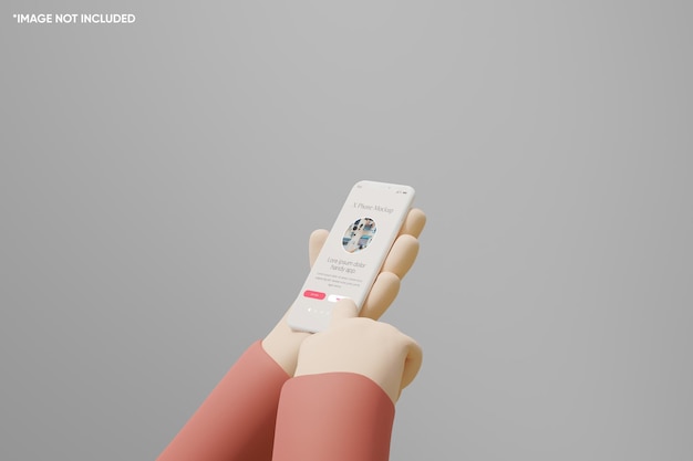 3d hand cartoon hold smartphone clay mockup