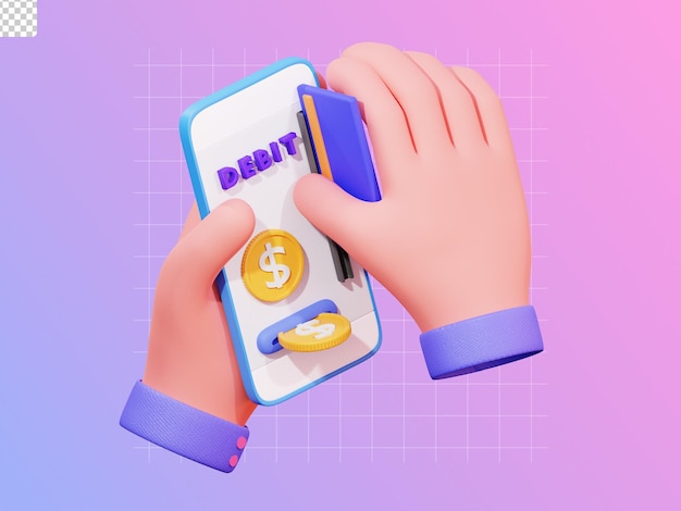 3d hand gesture doing online payment with debit card