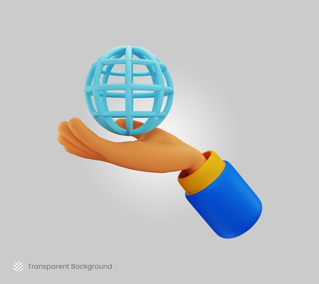 3d hand gesture holding globe icon