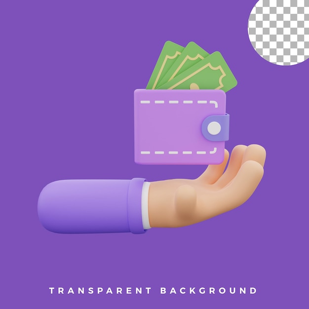 3d hand gesture illustration wallet with dollars icon isolated assets high quality